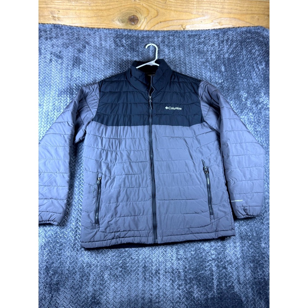 Columbia Powder Lite II Jacket Men L Black Gray Omni Heat Puffer Full Zip Cozy